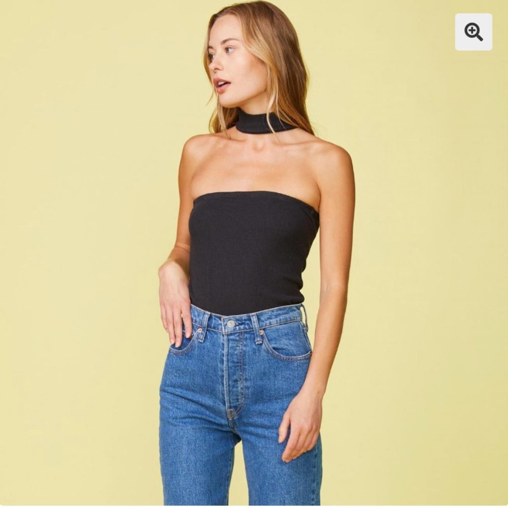 MONROW Mock Neck Bandeau Tank Faded Black